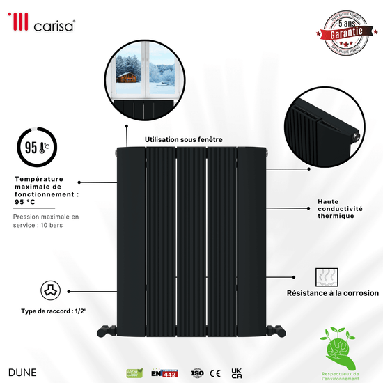 Carisa Dune Radiateur en Aluminium Horizontal Design Moderne Anthracite