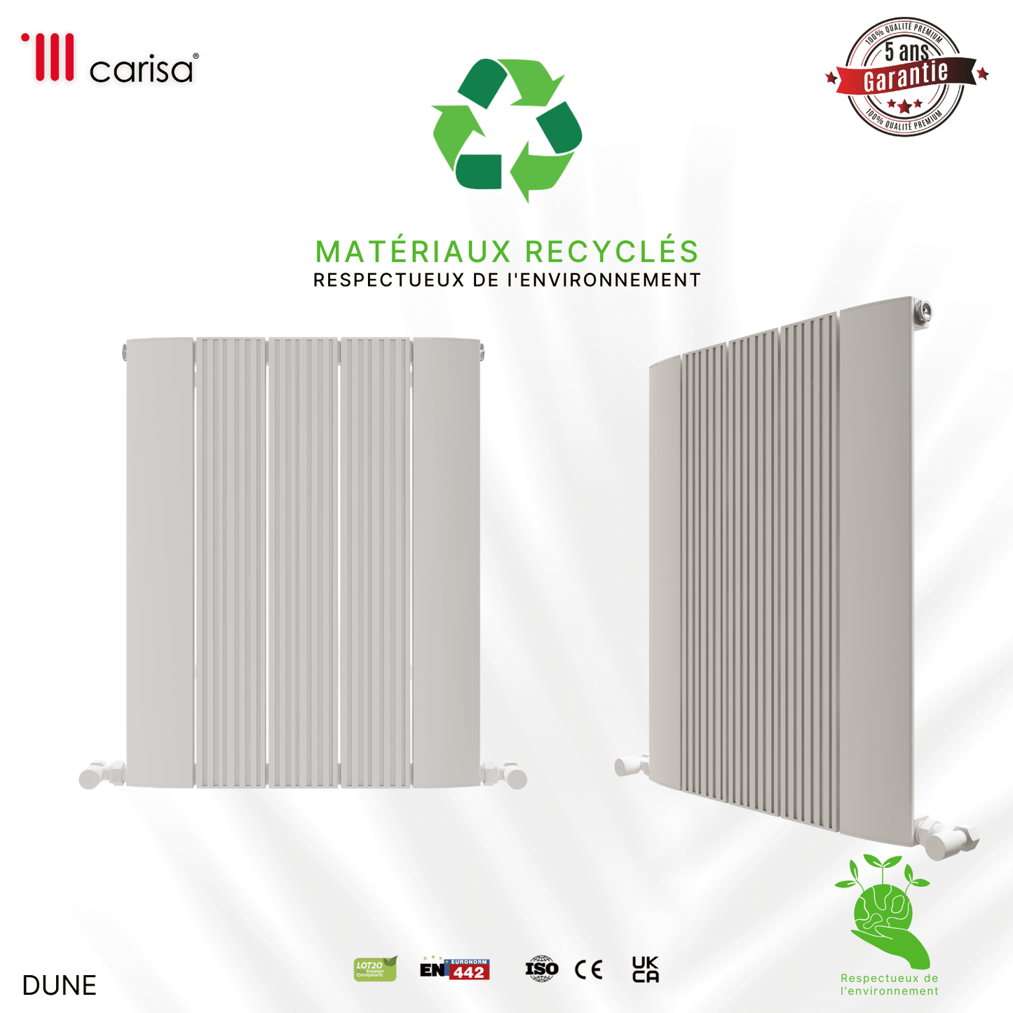 Carisa Dune Radiateur en Aluminium Horizontal Design Moderne Blanc
