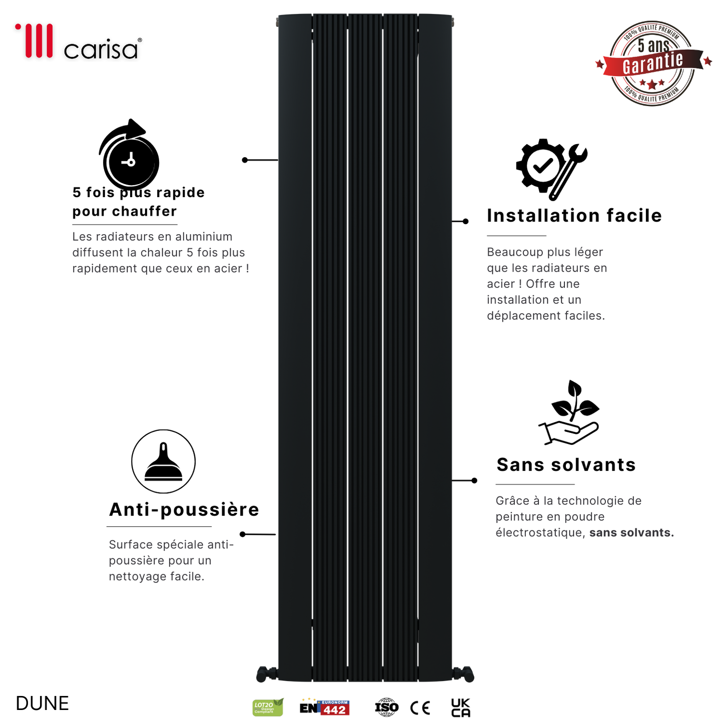 Carisa Dune Radiateur en Aluminium Vertical Design Moderne Anthracite