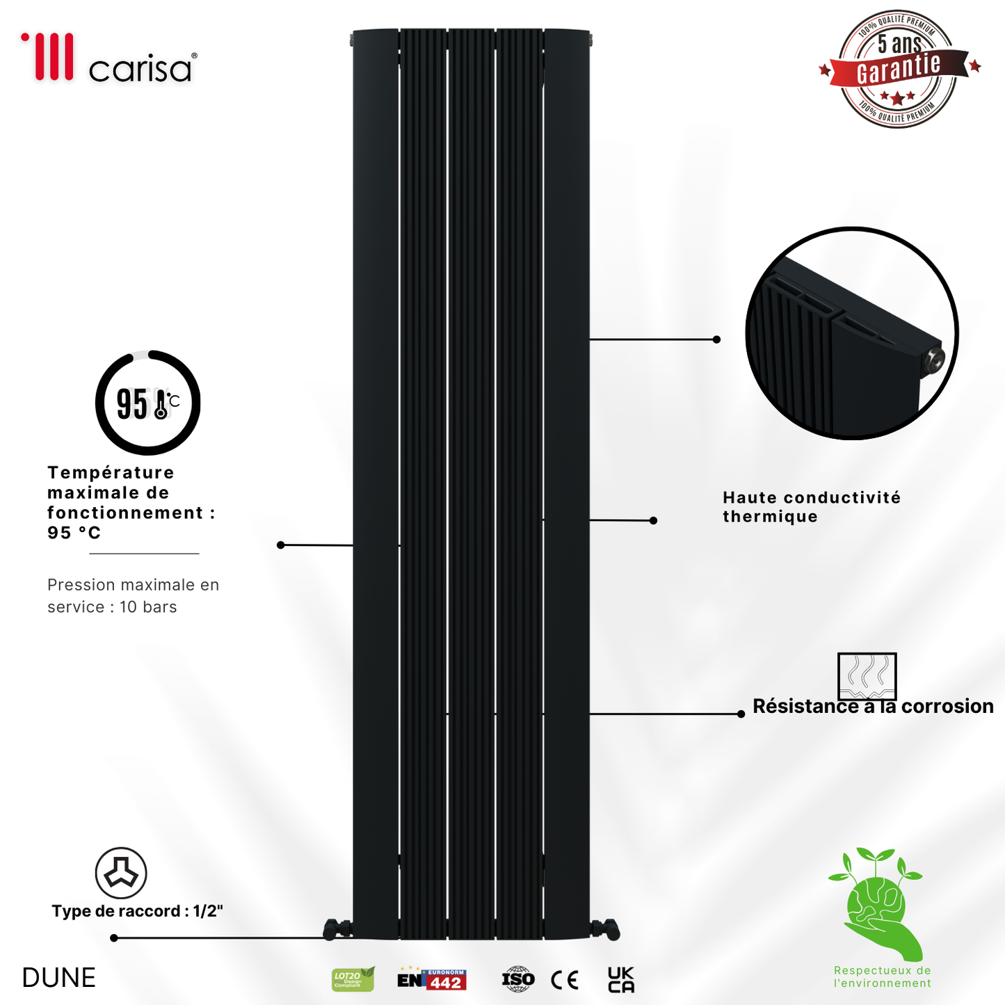 Carisa Dune Radiateur en Aluminium Vertical Design Moderne Anthracite