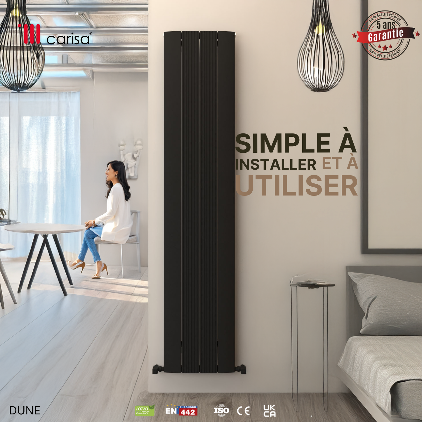 Carisa Dune Radiateur en Aluminium Vertical Design Moderne Anthracite