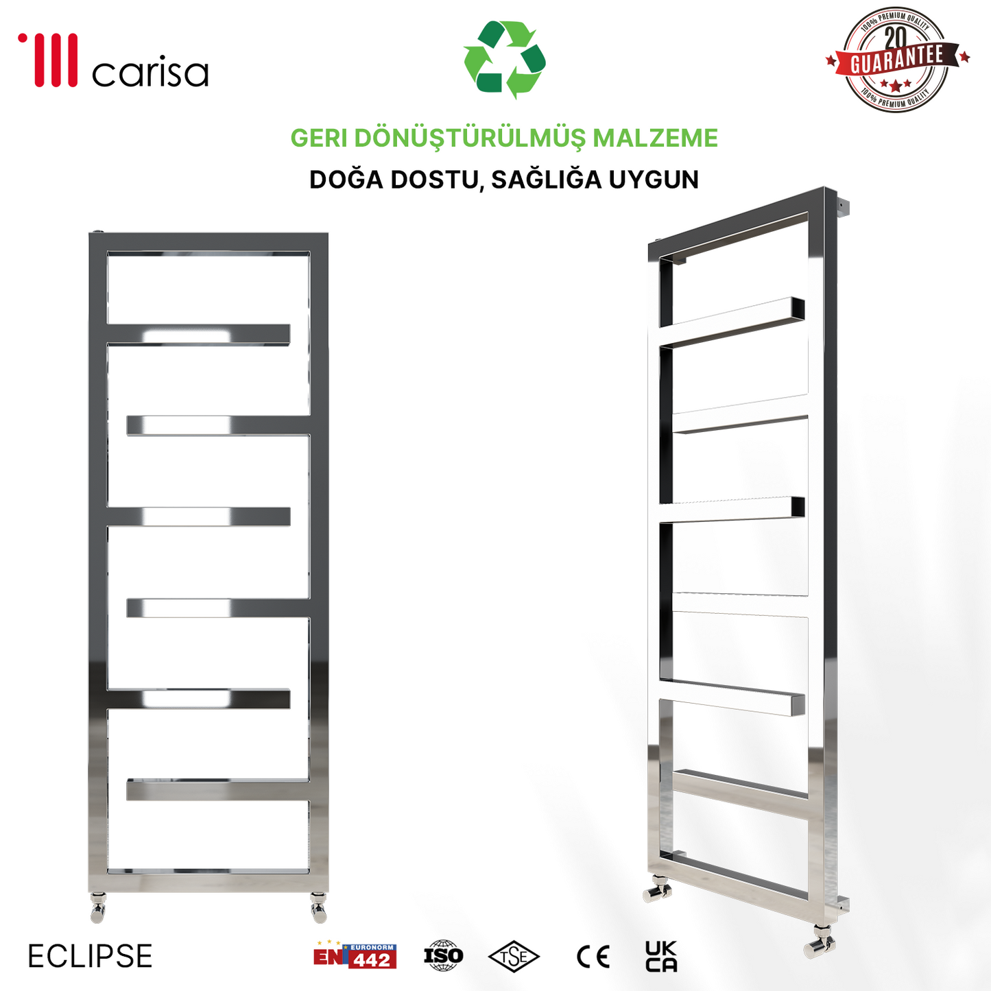 Carisa Eclipse Sèche-Serviettes en Acier Inoxydable Design Moderne Miroir Poli