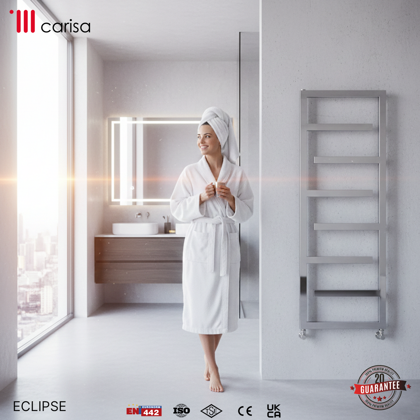 Carisa Eclipse Sèche-Serviettes en Acier Inoxydable Design Moderne Miroir Poli