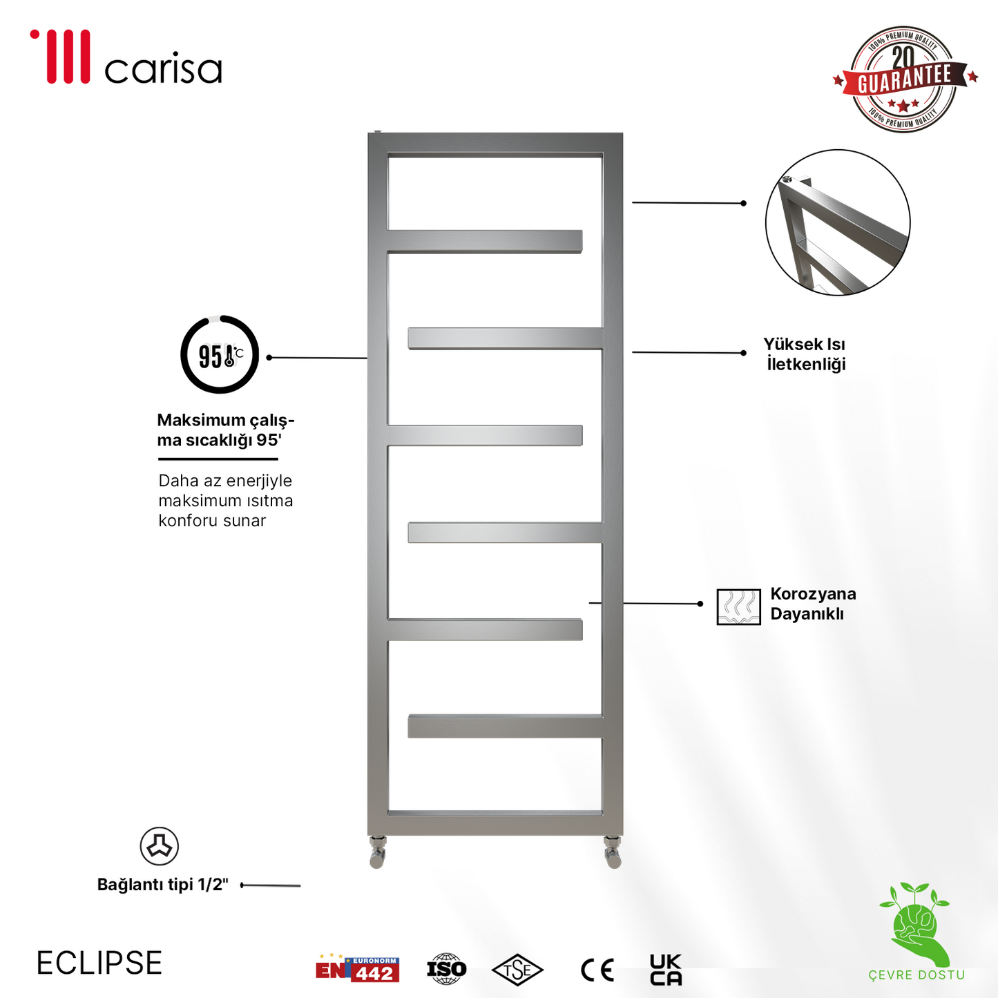 Carisa Eclipse Sèche-Serviettes en Acier Inoxydable Design Moderne Satiné Poli