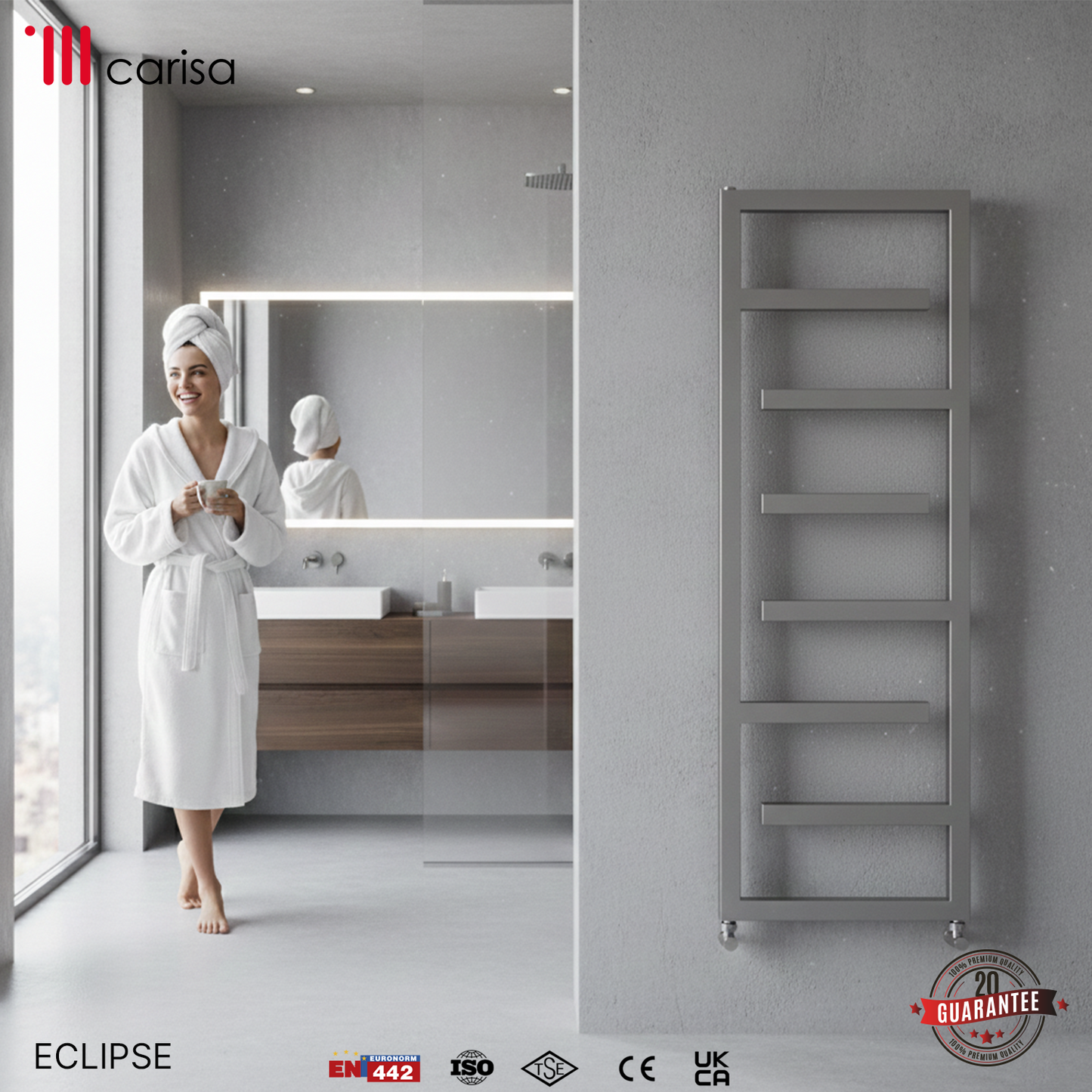 Carisa Eclipse Sèche-Serviettes en Acier Inoxydable Design Moderne Satiné Poli