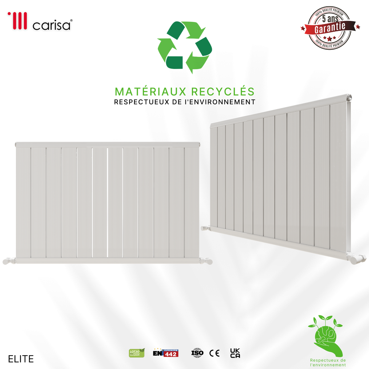 Carisa Elite Radiateur en Aluminium Horizontal Design Moderne Blanc