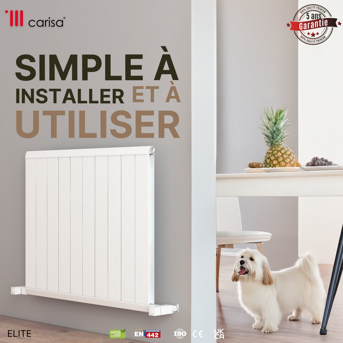Carisa Elite Radiateur en Aluminium Horizontal Design Moderne Blanc