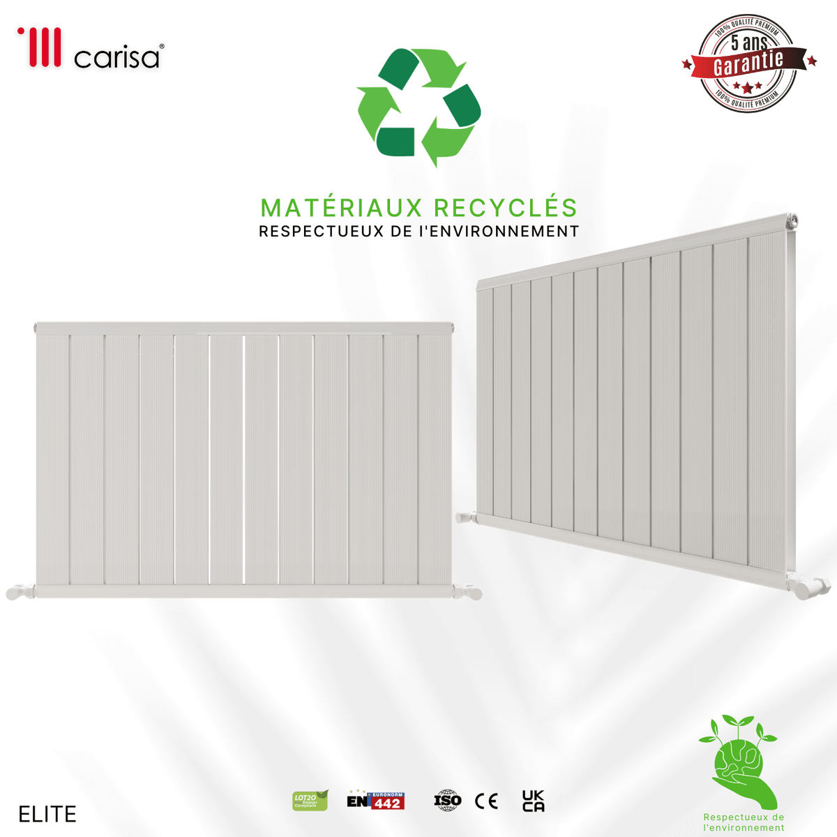 Carisa Elite Radiateur en Aluminium Horizontal Design Moderne Glossy Blanc