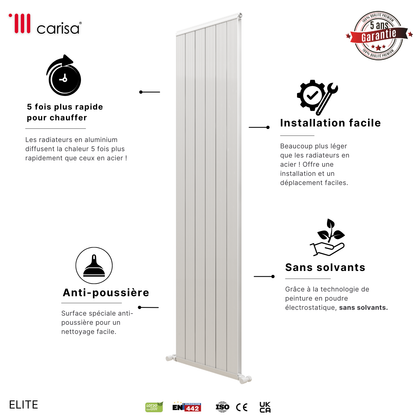 Carisa Elite Radiateur en Aluminium Vertical Design Moderne Glossy Blanc