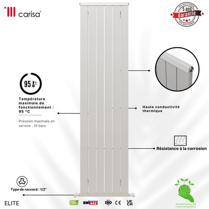 Carisa Elite Radiateur en Aluminium Vertical Design Moderne Glossy Blanc