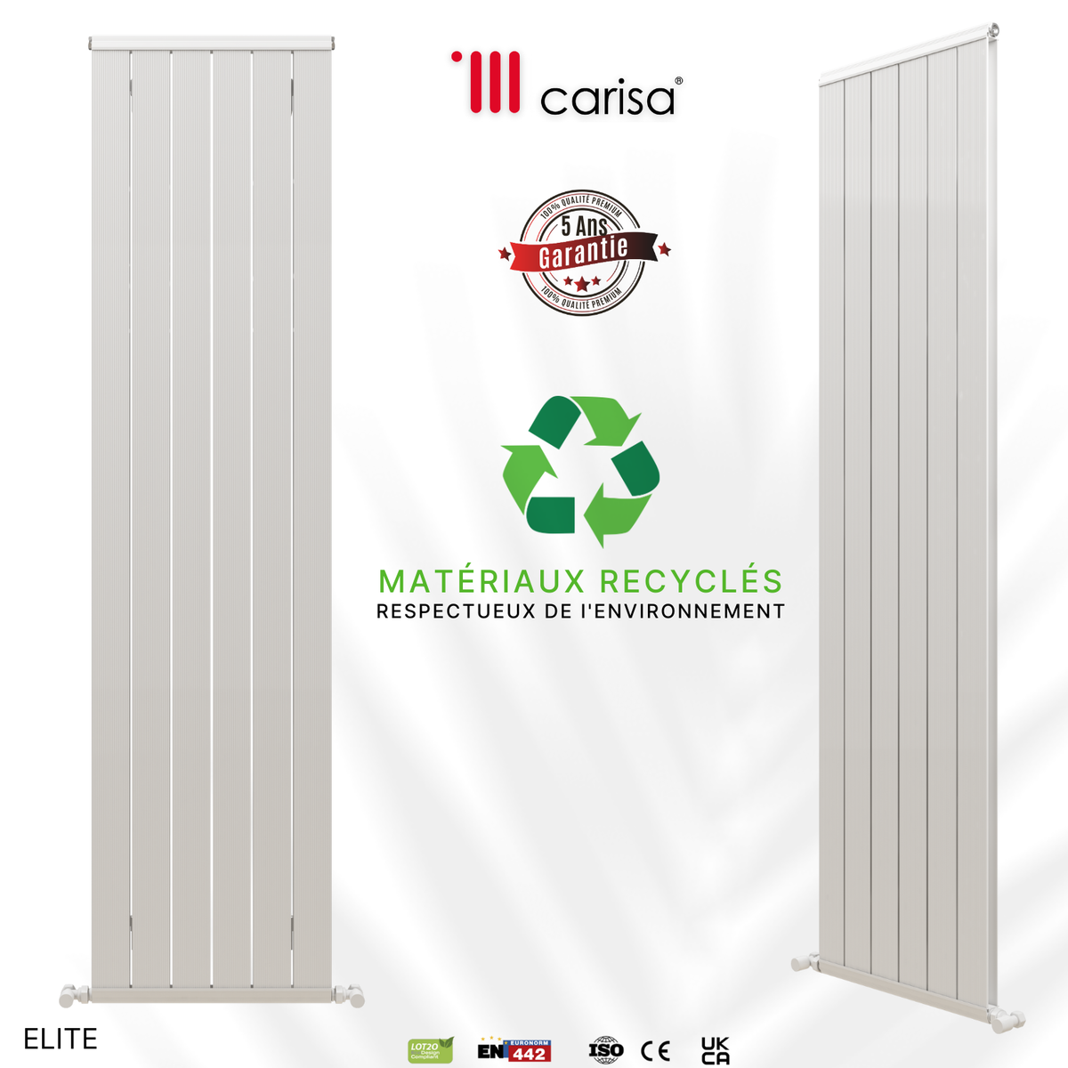 Carisa Elite Radiateur en Aluminium Vertical Design Moderne Glossy Blanc