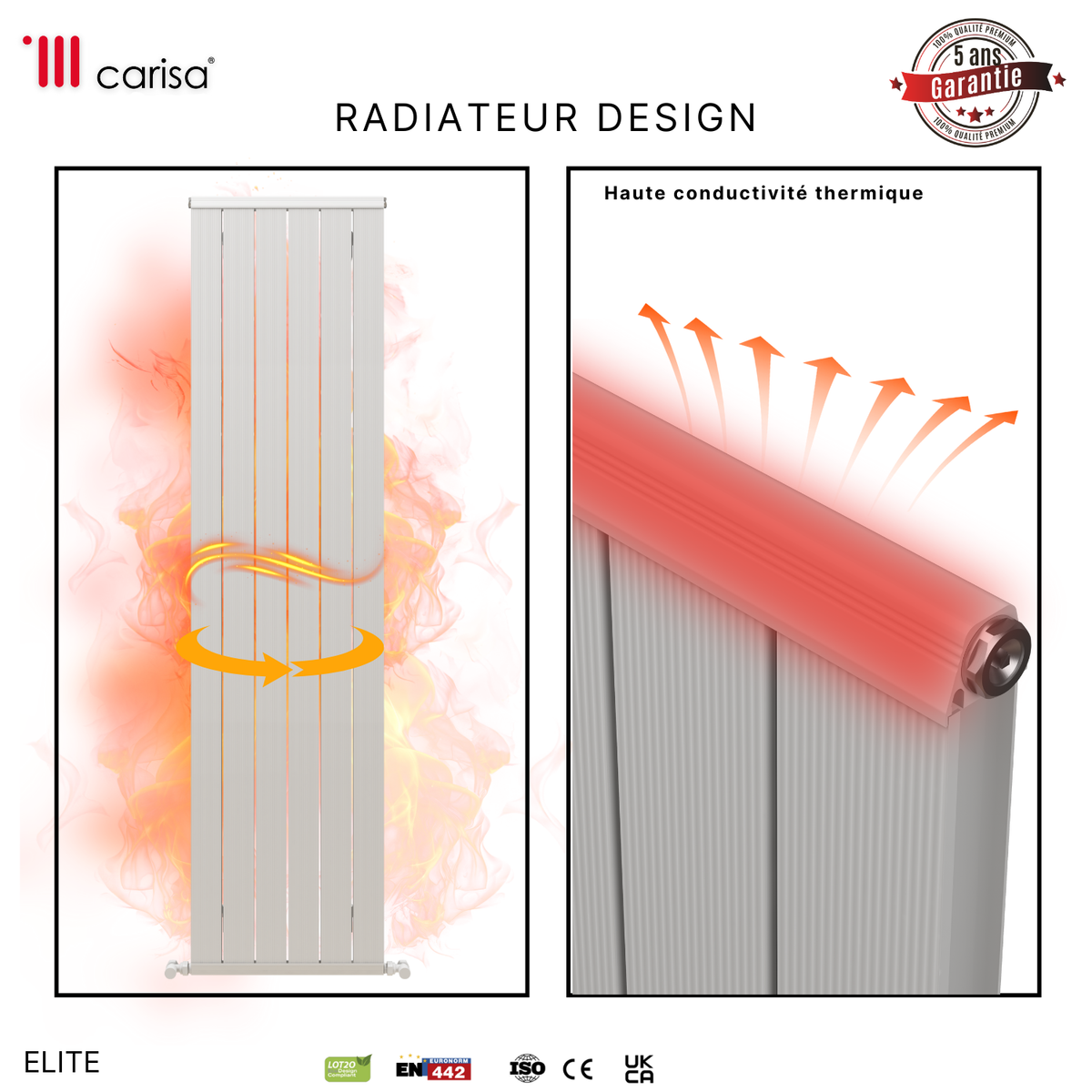 Carisa Elite Radiateur en Aluminium Vertical Design Moderne Glossy Blanc