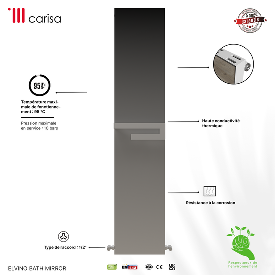 Carisa Elvino Bath Mirror Sèche-Serviettes en Aluminium Design Moderne Blanc