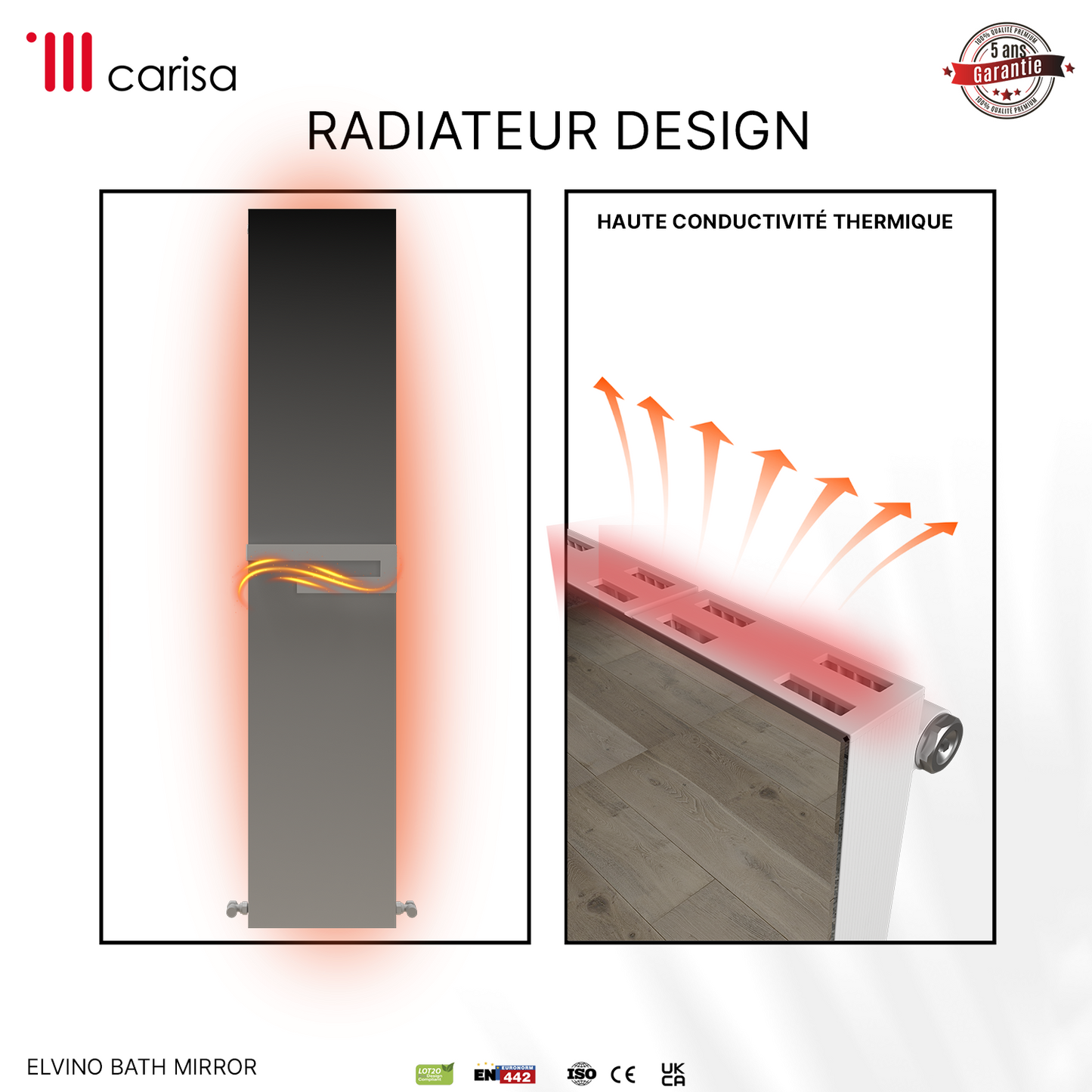Carisa Elvino Bath Mirror Sèche-Serviettes en Aluminium Design Moderne Blanc