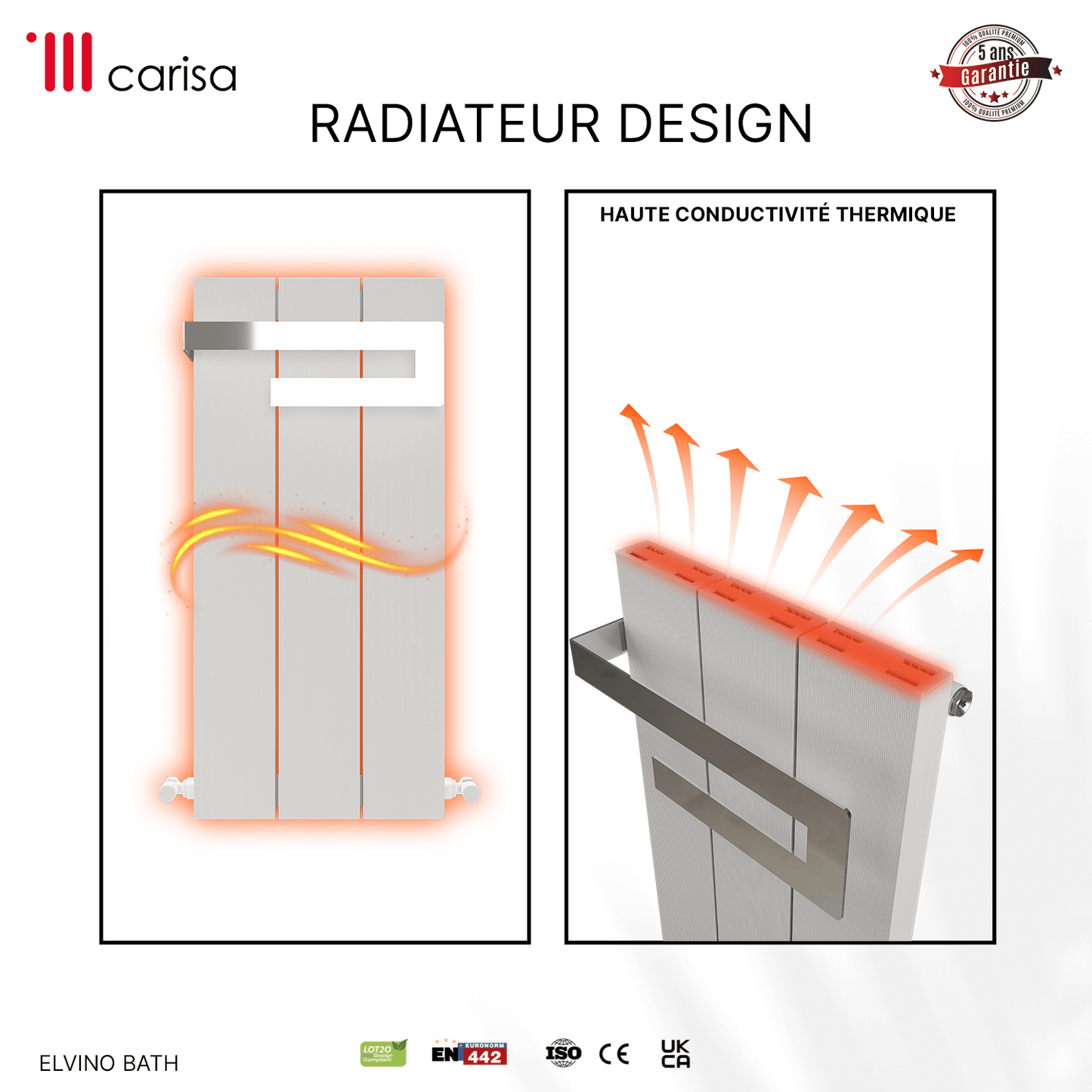 Carisa Elvino Bath Sèche-Serviettes en Aluminium Design Moderne Blanc