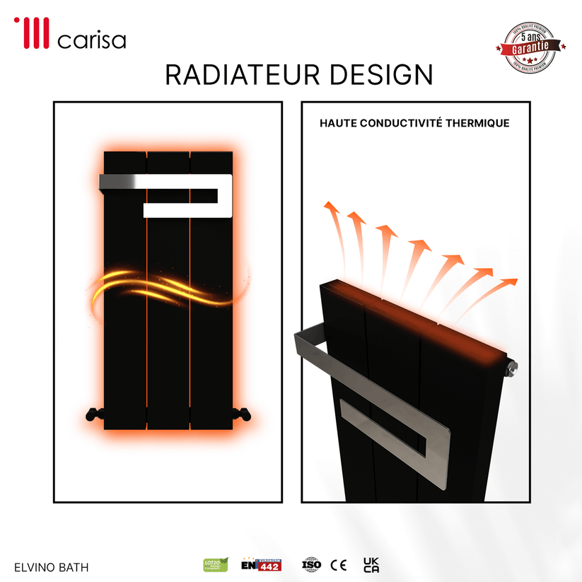 sèche serviette design moderne radiateur aluminium Carisa Elvino Bath noir, radiateur design en aluminium haute conductivité thermique
