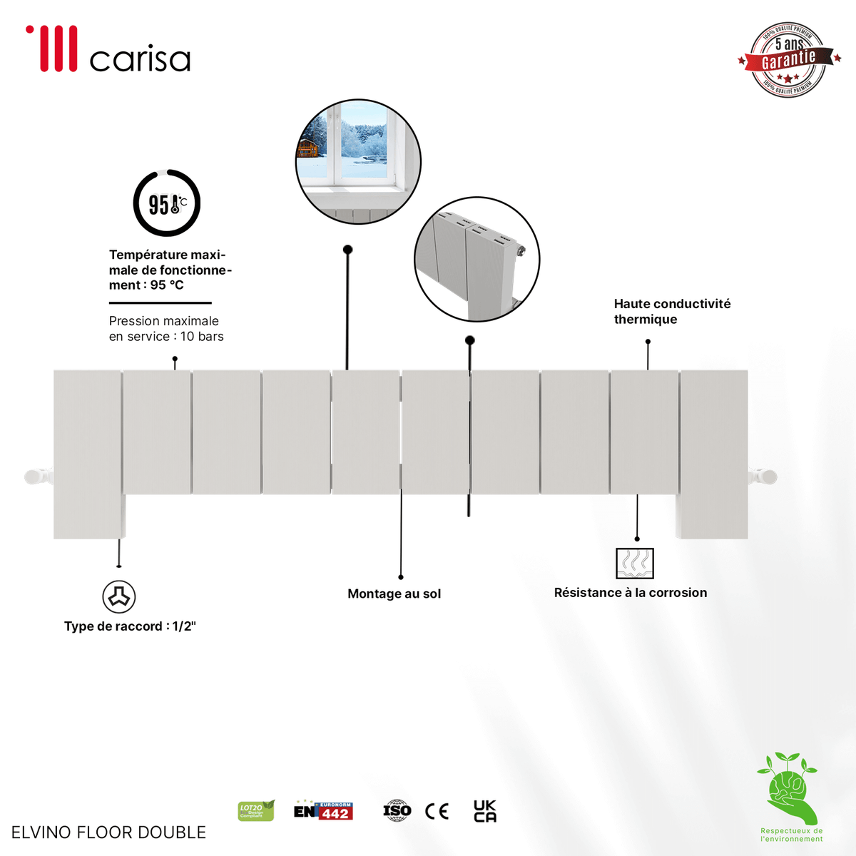Carisa Elvino Floor Radiateur en Aluminium Horizontal Design Moderne Blanc