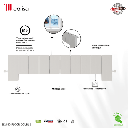 Carisa Elvino Floor Radiateur en Aluminium Horizontal Design Moderne Blanc