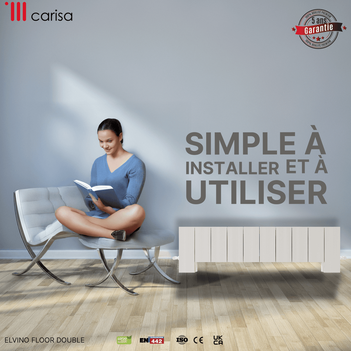 Carisa Elvino Floor Radiateur en Aluminium Horizontal Design Moderne Blanc