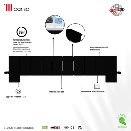 Carisa Elvino Floor Radiateur en Aluminium Horizontal Design Moderne Noir