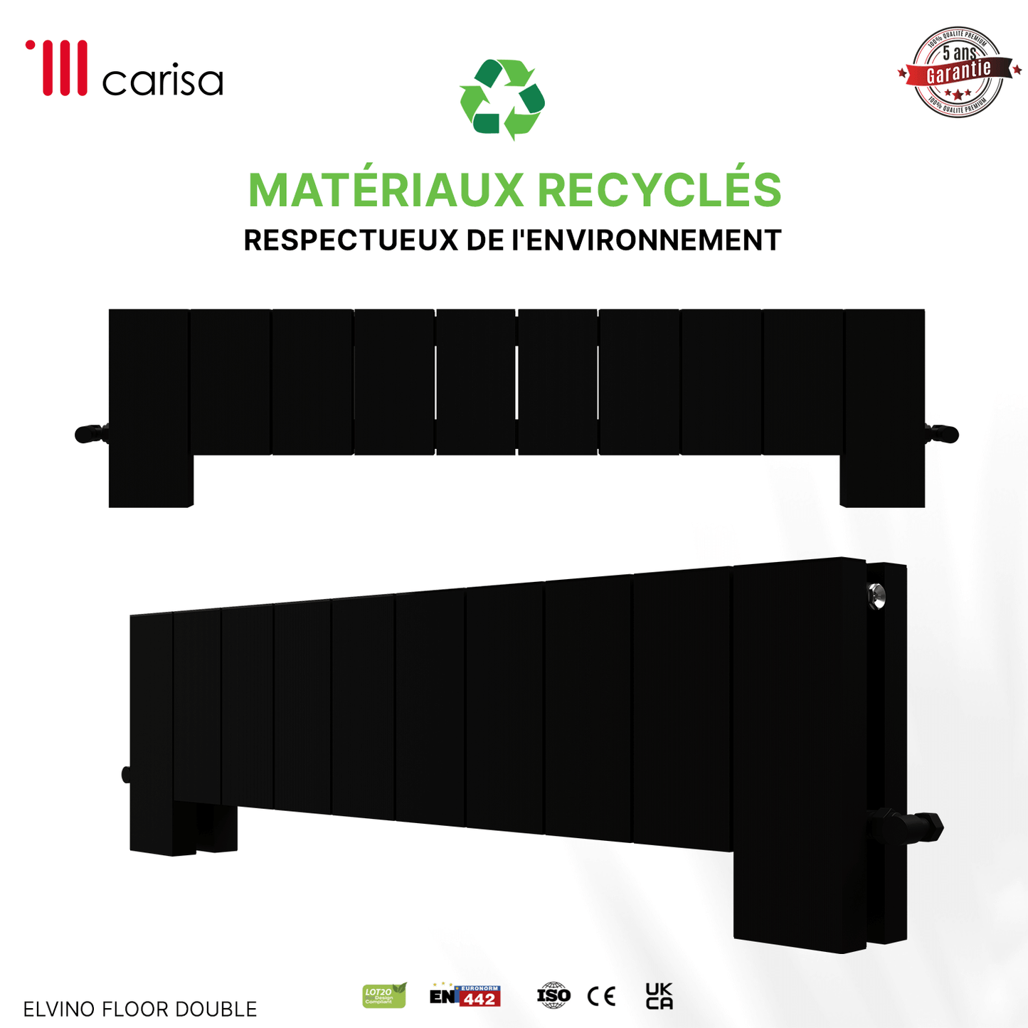 Carisa Elvino Floor Radiateur en Aluminium Horizontal Design Moderne Noir
