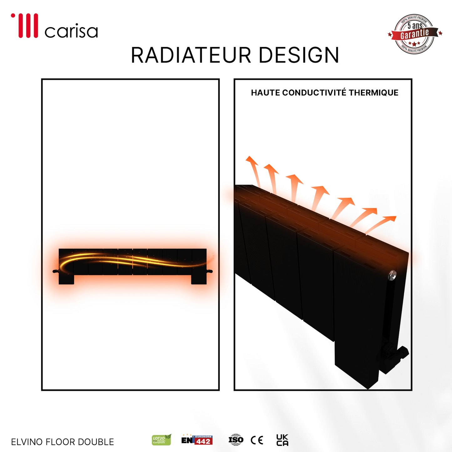 Carisa Elvino Floor Radiateur en Aluminium Horizontal Design Moderne Noir