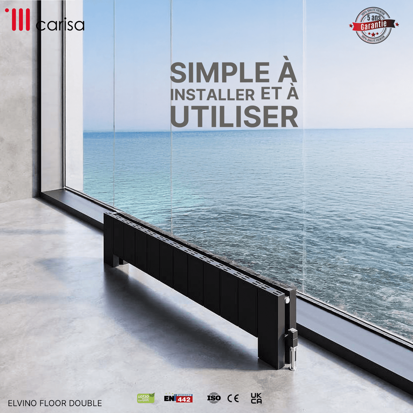 Carisa Elvino Floor Radiateur en Aluminium Horizontal Design Moderne Noir
