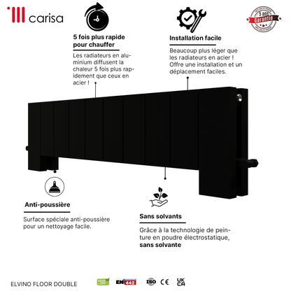 Carisa Elvino Floor Radiateur en Aluminium Horizontal Design Moderne Noir