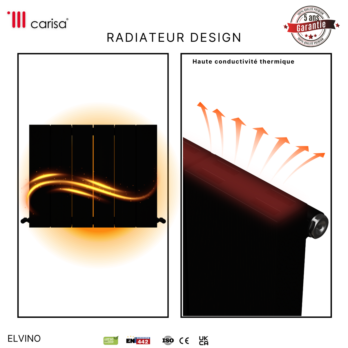 Carisa Elvino Radiateur en Aluminium Horizontal Design Moderne Gris foncé