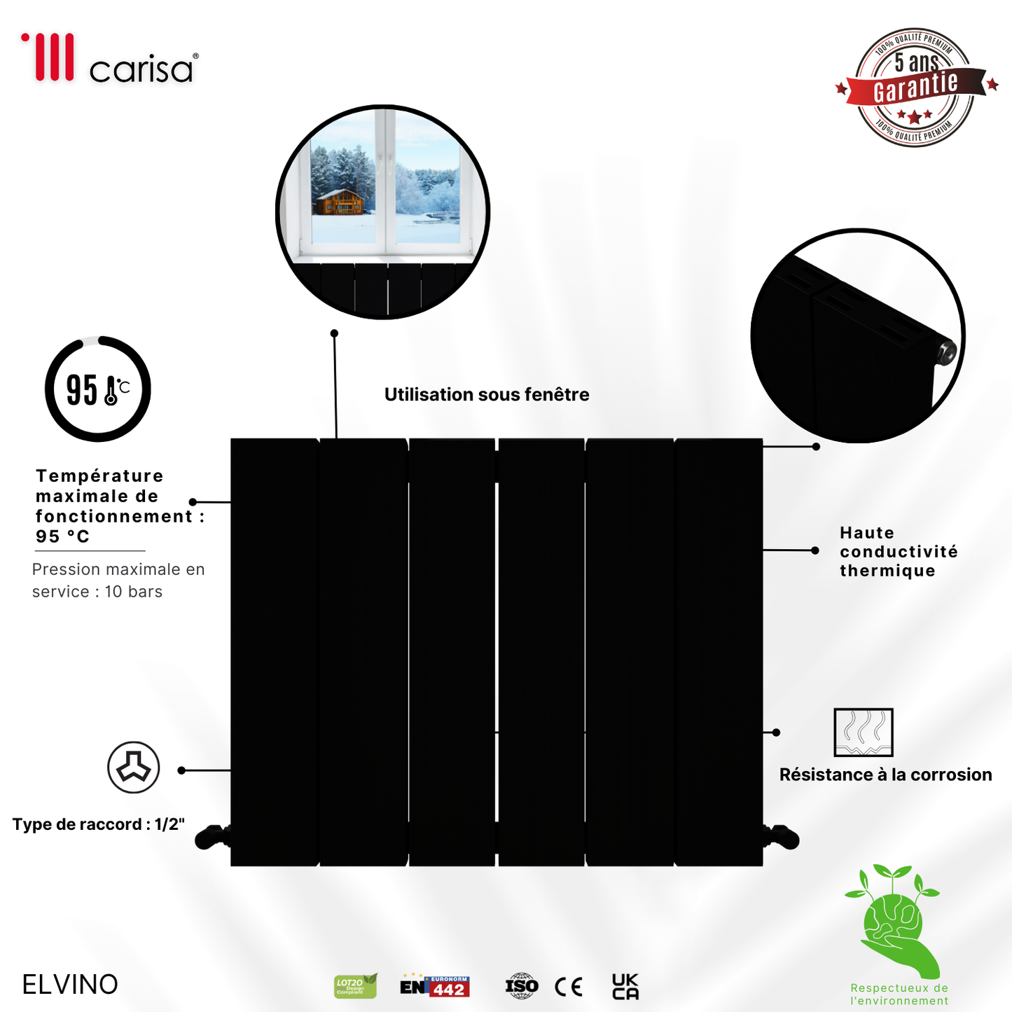 Carisa Elvino Radiateur en Aluminium Horizontal Design Moderne Noir