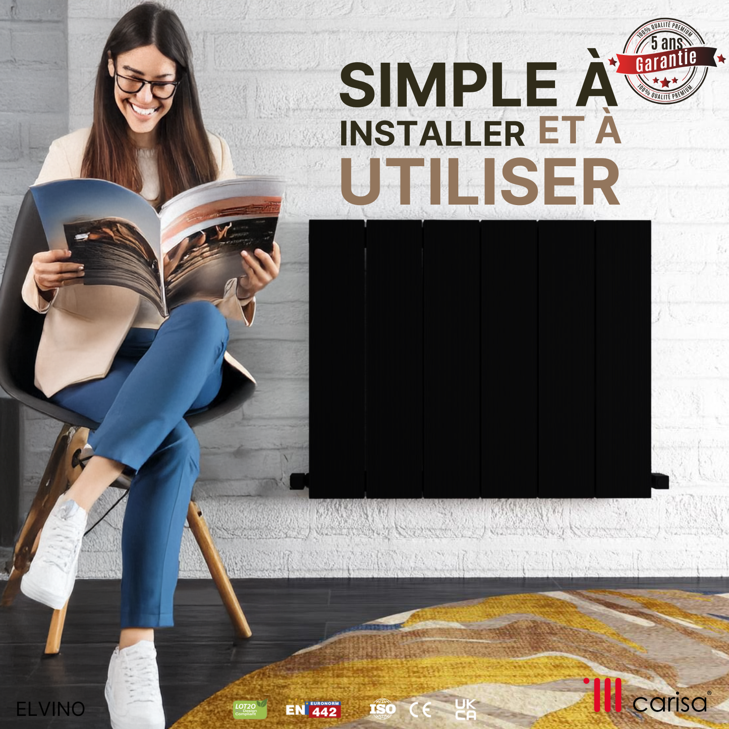 Carisa Elvino Radiateur en Aluminium Horizontal Design Moderne Noir