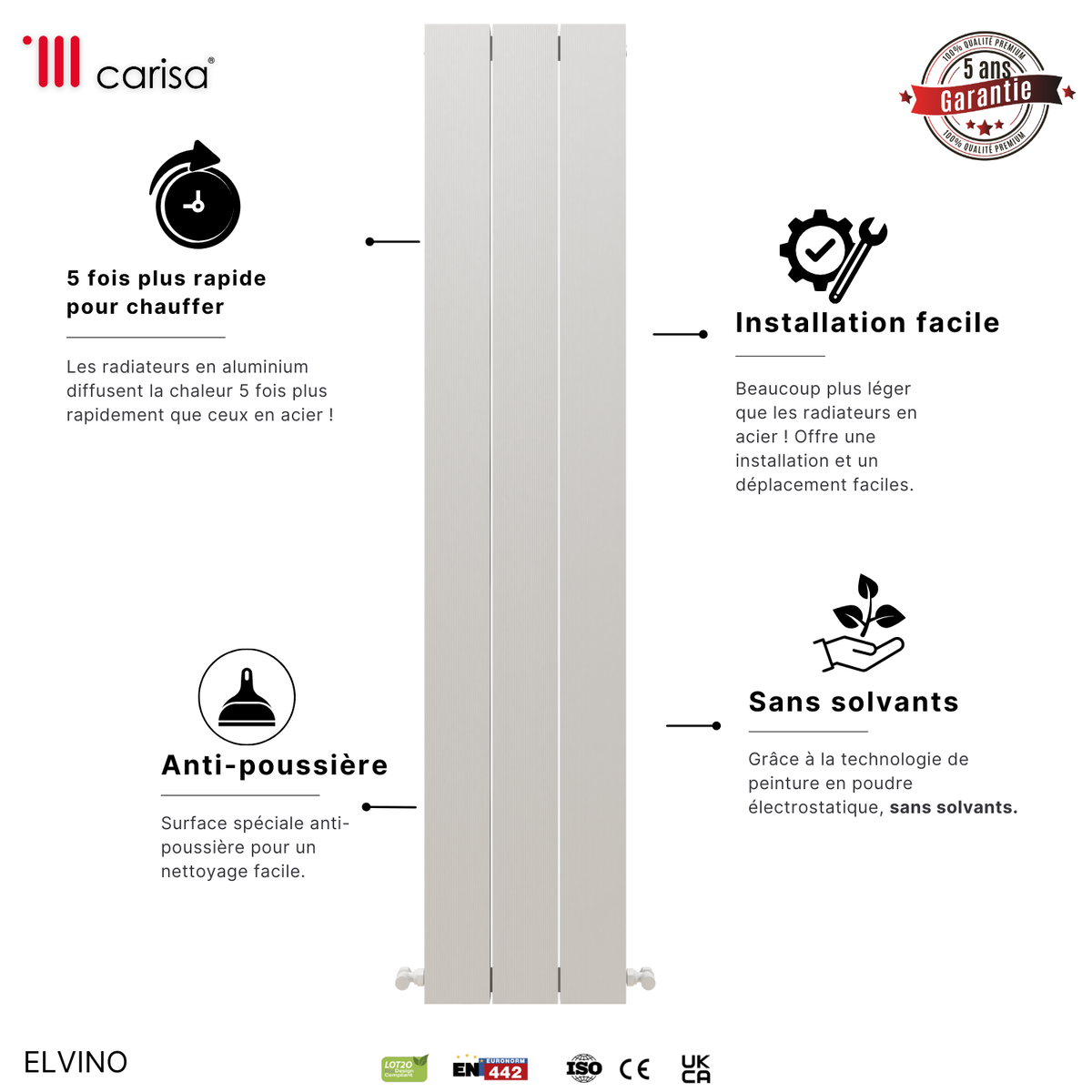 Carisa Elvino Radiateur en Aluminium Vertical Design Moderne Blanc