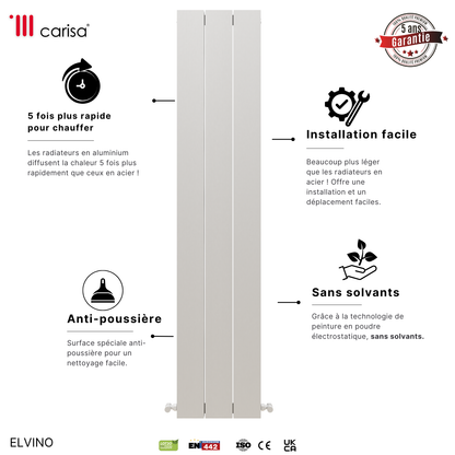 Carisa Elvino Radiateur en Aluminium Vertical Design Moderne Blanc