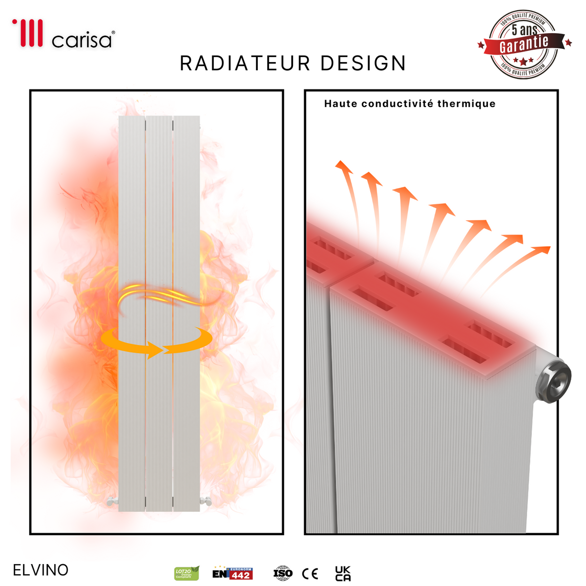 Carisa Elvino Radiateur en Aluminium Vertical Design Moderne Blanc