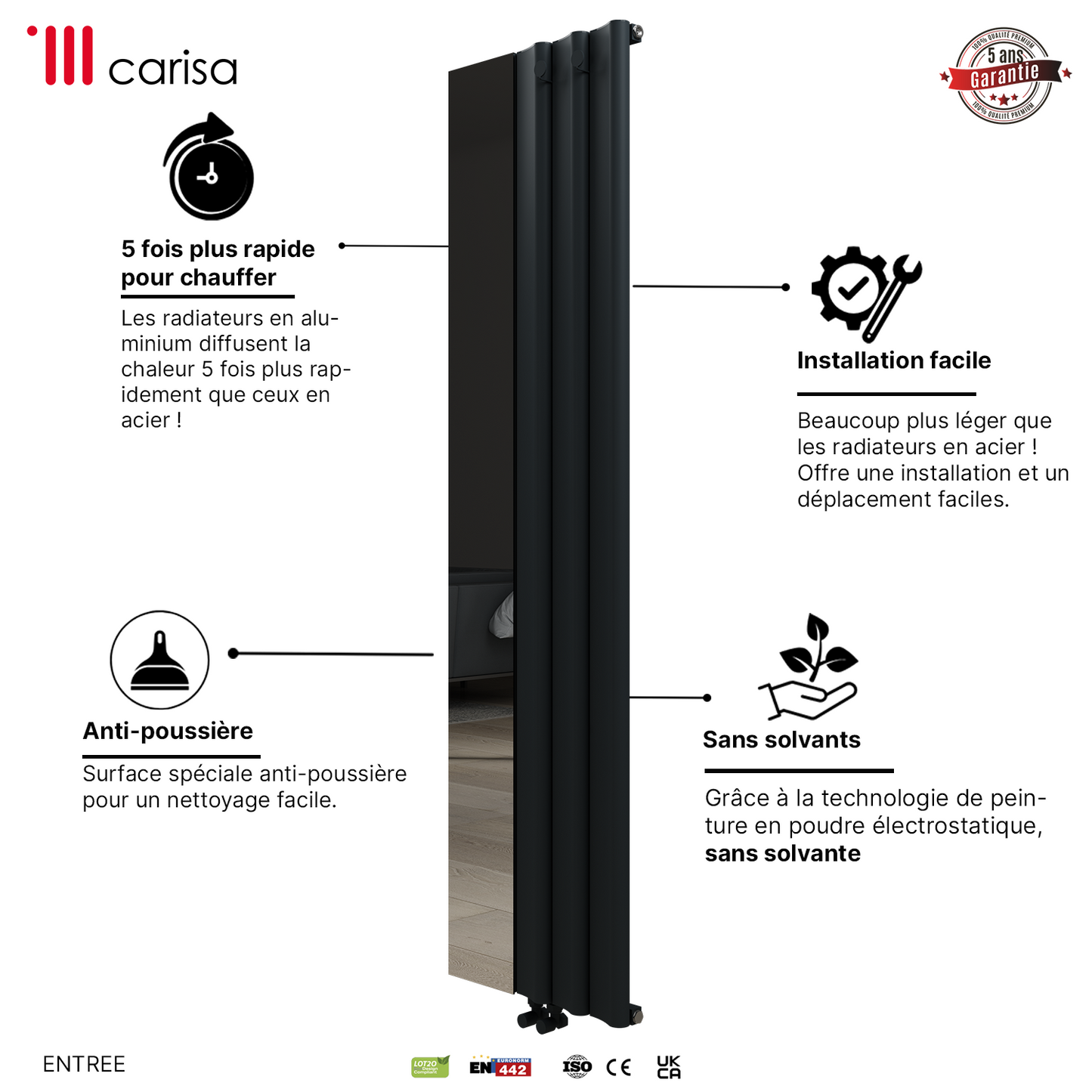 Carisa Entree Radiateur en Aluminium Vertical Design Moderne Anthracite