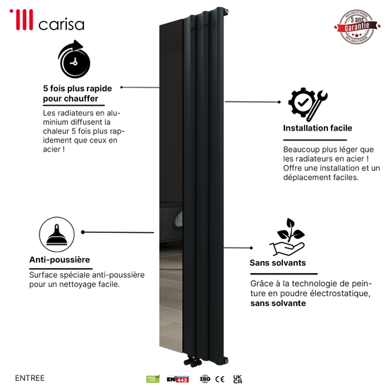 Carisa Entree Radiateur en Aluminium Vertical Design Moderne Anthracite