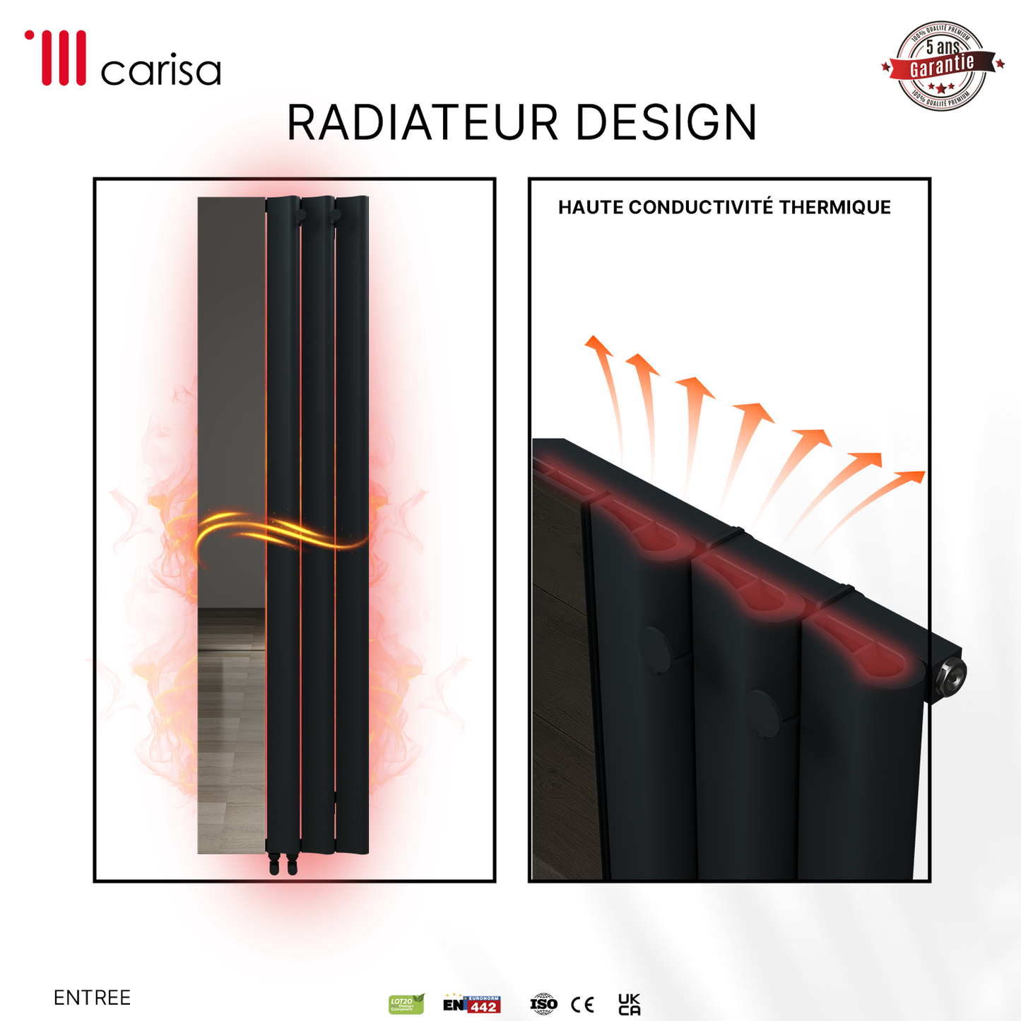 Carisa Entree Radiateur en Aluminium Vertical Design Moderne Anthracite