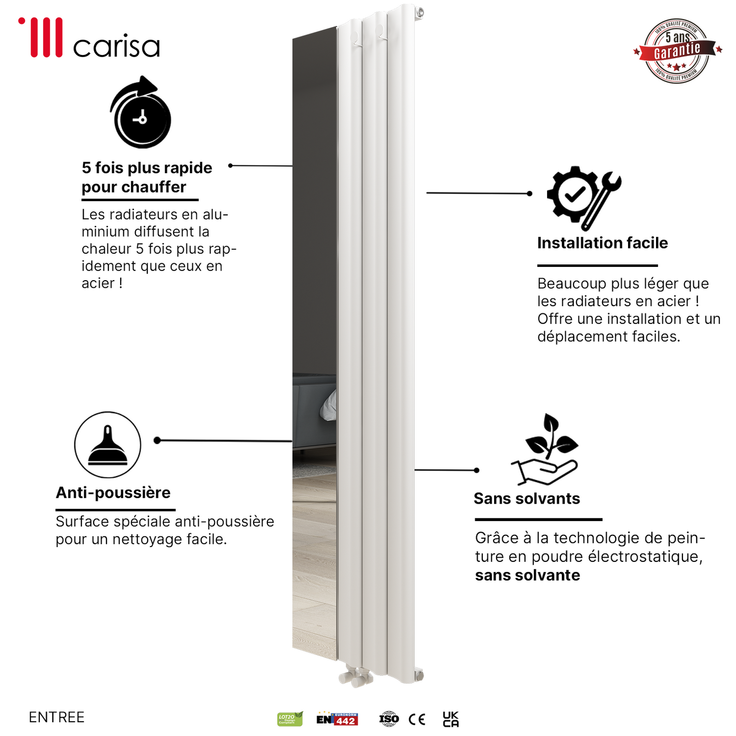 Carisa Entree Radiateur en Aluminium Vertical Design Moderne Blanc