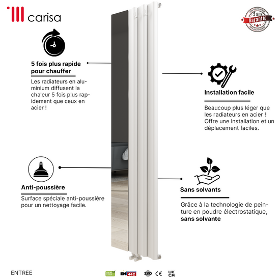 Carisa Entree Radiateur en Aluminium Vertical Design Moderne Blanc