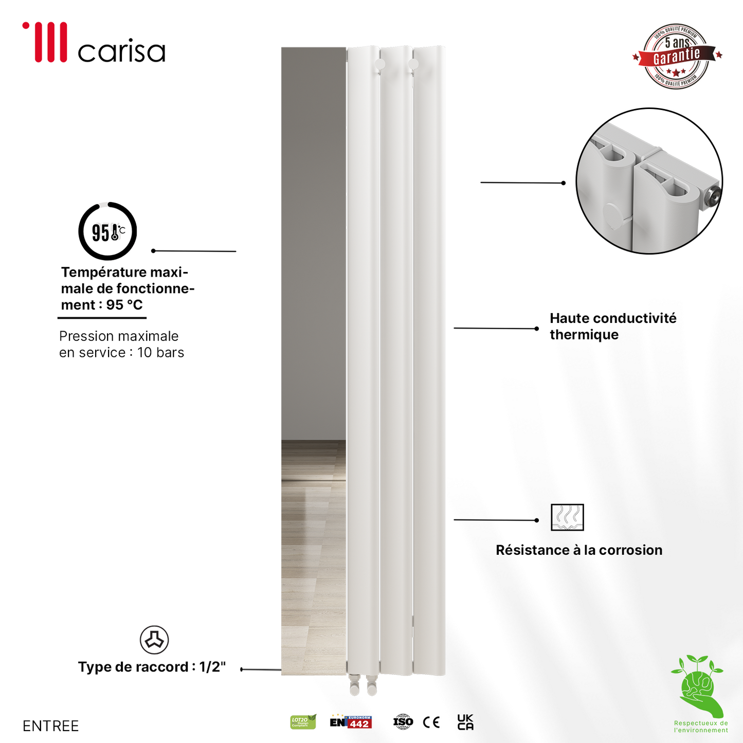 Carisa Entree Radiateur en Aluminium Vertical Design Moderne Blanc