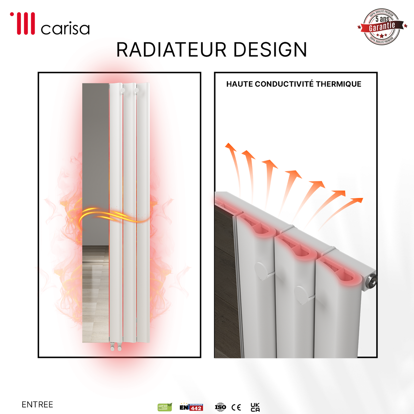 Carisa Entree Radiateur en Aluminium Vertical Design Moderne Blanc
