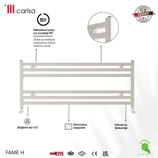 Carisa Fame H Sèche-Serviettes en Aluminium Design Moderne Anodisé Poli