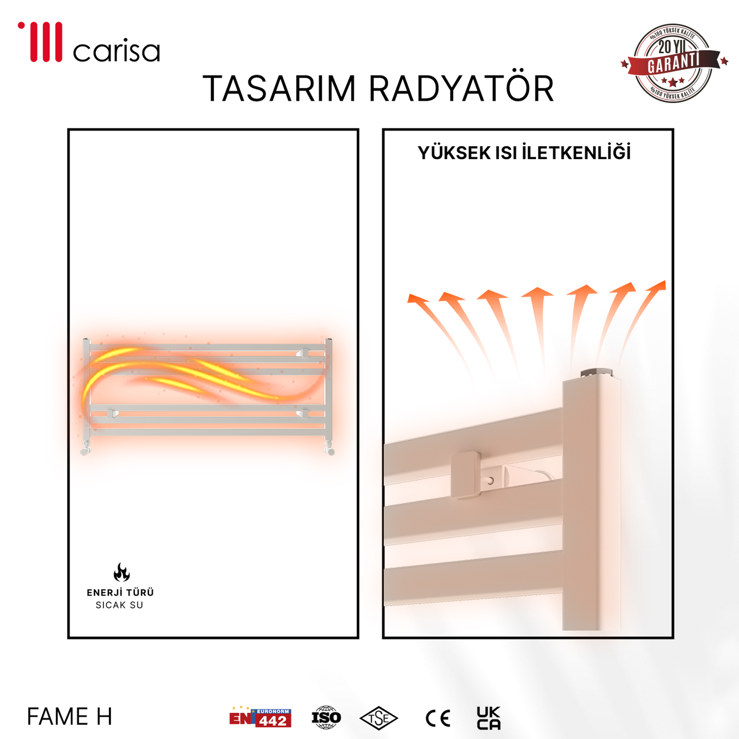 Carisa Fame H Sèche-Serviettes en Aluminium Design Moderne Anodisé Poli