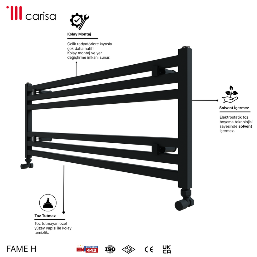 Alt Tag: sèche-serviettes aluminium design anthracite Carisa Fame H – radiateur sèche-serviettes moderne en aluminium, finition anthracite, modèle Fame H
