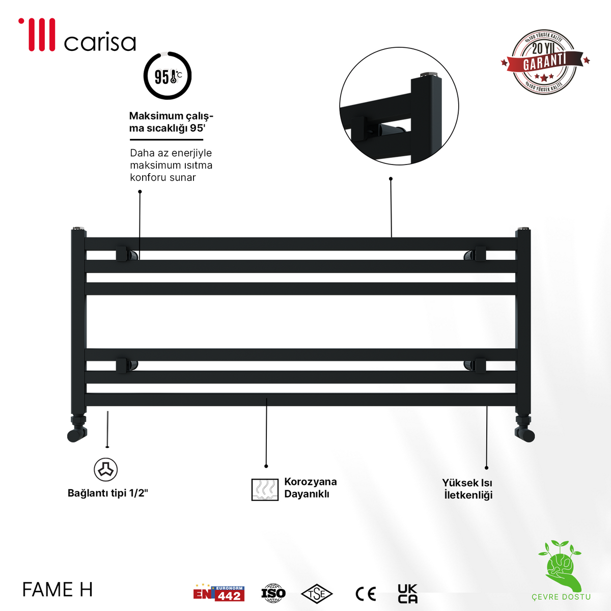 sèche-serviettes aluminium design anthracite Carisa Fame H, radiateur mural moderne pour salle de bain, corrosion résistante, 95°C