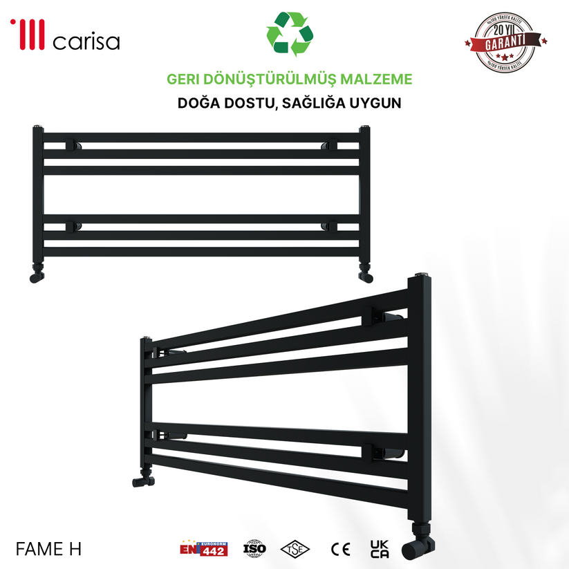 Alt Tag: Sèche-serviettes aluminium design anthracite Carisa Fame H mural, radiateur porte-serviettes moderne anthracite, garantie 20 ans