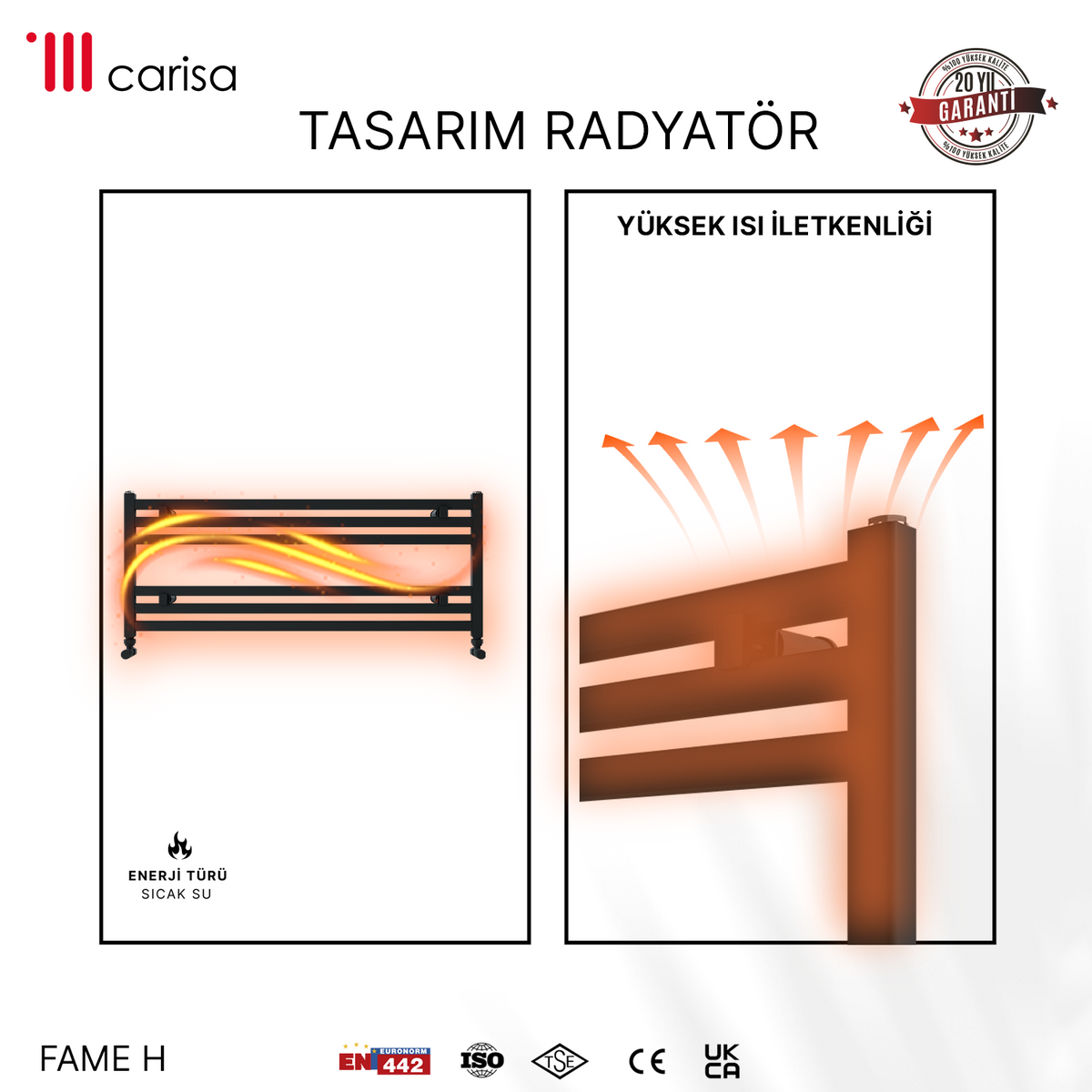 sèche-serviettes aluminium design anthracite Carisa Fame H – radiateur design moderne, haute conductivité thermique, chauffage à eau chaude