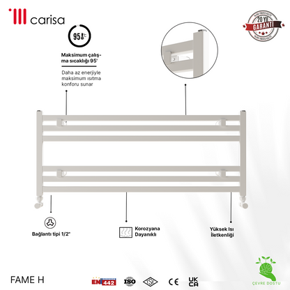 sèche-serviettes en aluminium design moderne Carisa Fame H blanc, radiateur horizontal salle de bain, 20 ans garantie