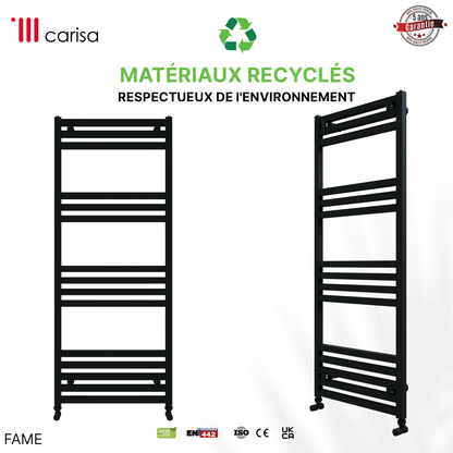 sèche-serviettes aluminium design anthracite Carisa Fame, radiateur porte-serviettes moderne FAME en matériaux recyclés, vue face et profil