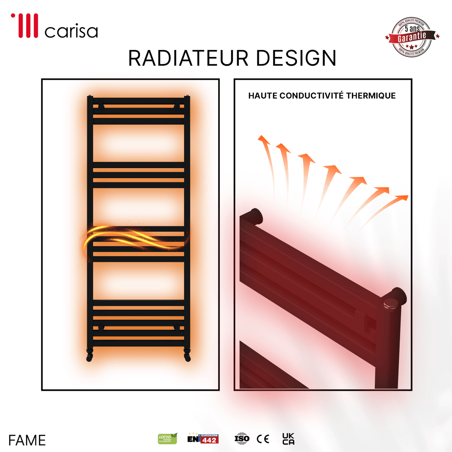 sèche-serviettes aluminium design anthracite Carisa Fame radiateur design, haute conductivité thermique, modèle mural